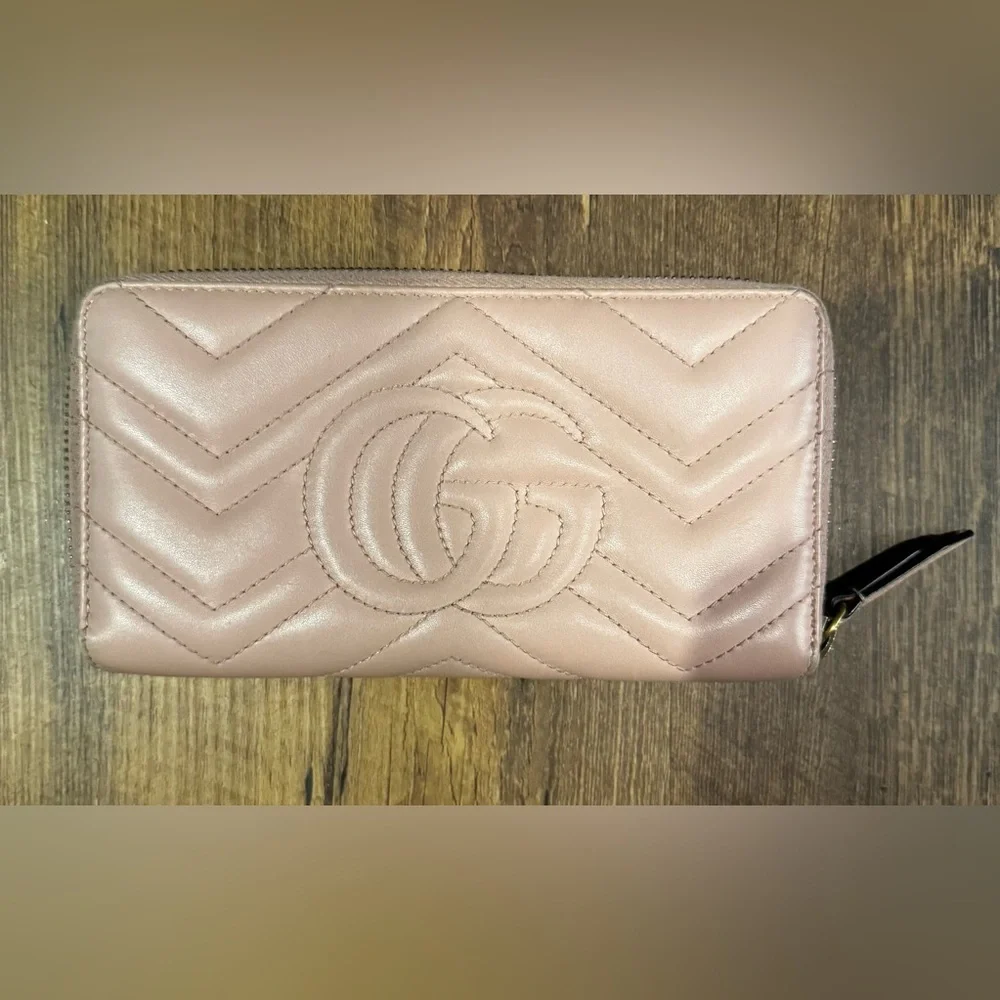 Gucci Pink Marmont Leather Zip Around Wallet - Full Inclusion
